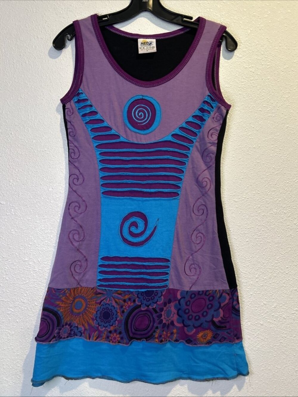 MED Nepalese Handcrafted Patchwork Dress Boho Purple Festival Sleeveless SMALL